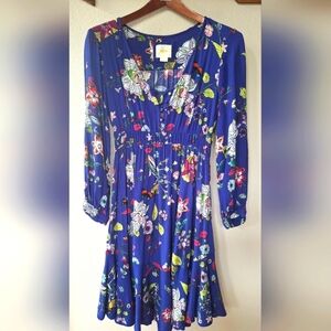 Maeve Anthropolgie Maplewood Blue Floral Dress Womens Size S
